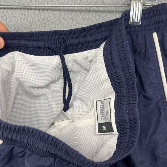 Vintage Puma Track Pants Men's medium Blue Cuffed joggers Embroidered Logo 90s - Picture 10 of 12